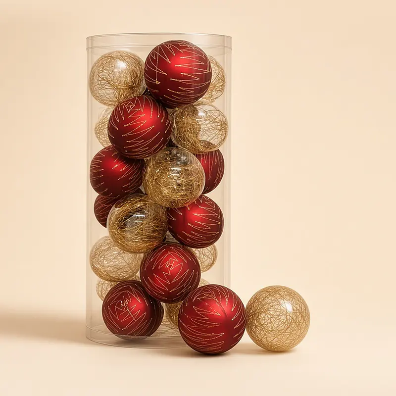 Esferas de cristal de 8 cm (30 piezas) — color rojo y dorado con escarcha