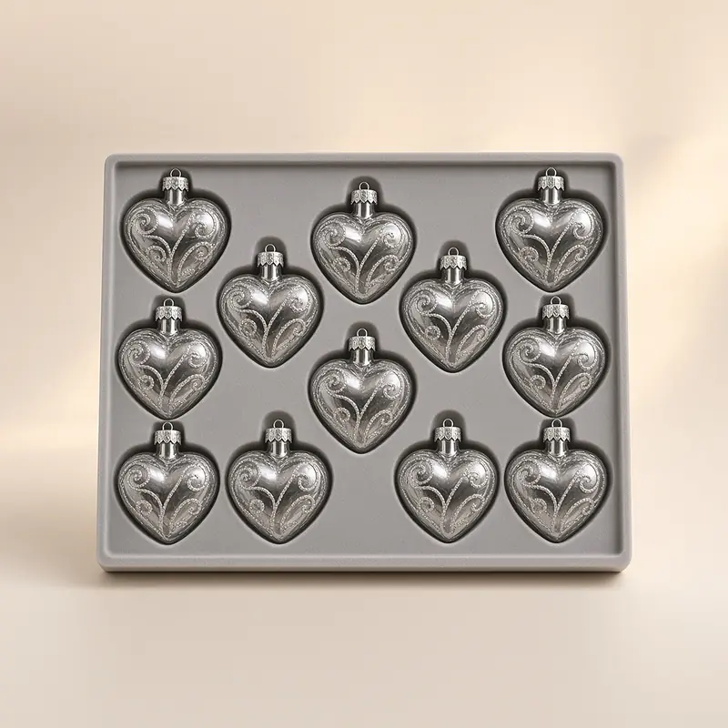 Corazones de cristal de 9 cm, plata (12 piezas)