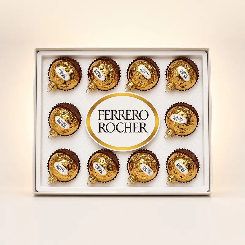 Caja de esferas de cristal estilo Ferrero dorado