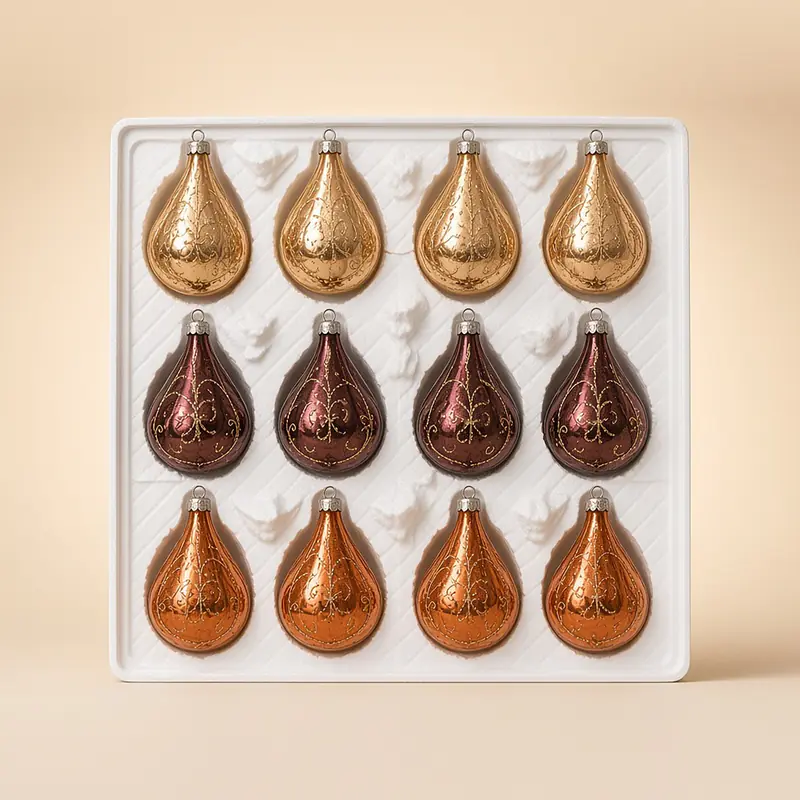 Gotas de cristal de 12 cm (12 piezas) — color dorado, vino y cobre