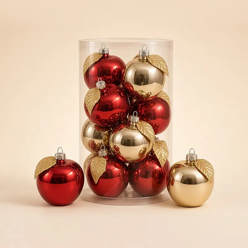 Manzanas de cristal de 9 cm (12 piezas) — color rojo y dorado