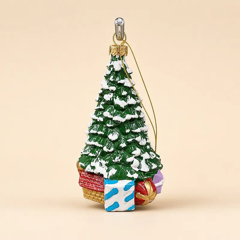 Arbolito nevado con regalo de vidrio