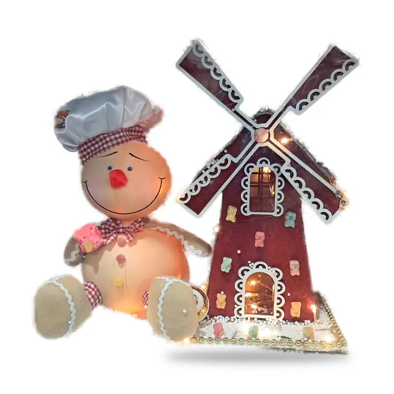 Figuras navideñas con luz (en caja) — modelo galleta de jengibre con molino