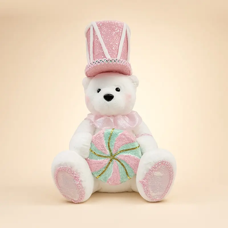 Oso blanco con sombrero pastel — color rosa con paleta