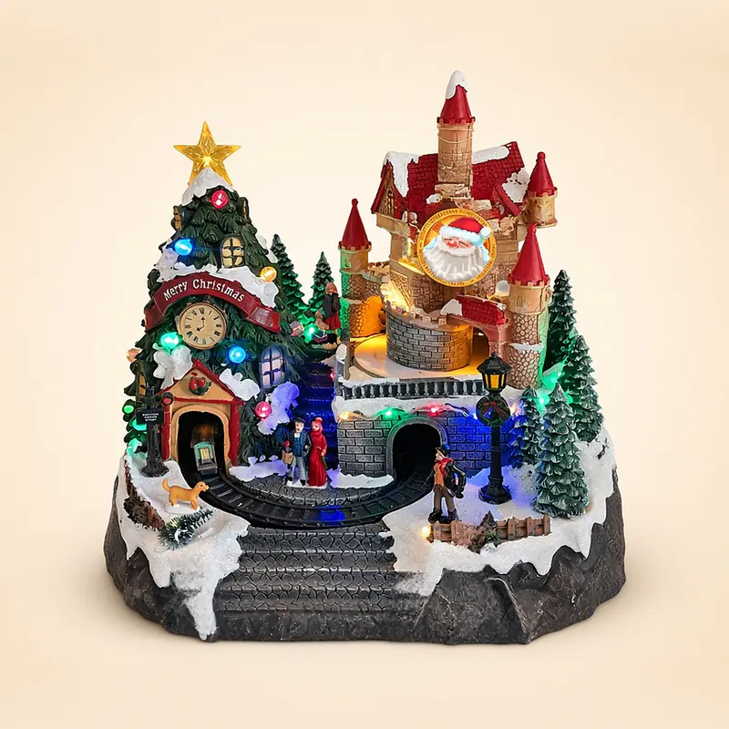 Villa castillo con tren y Santa (20 cm)