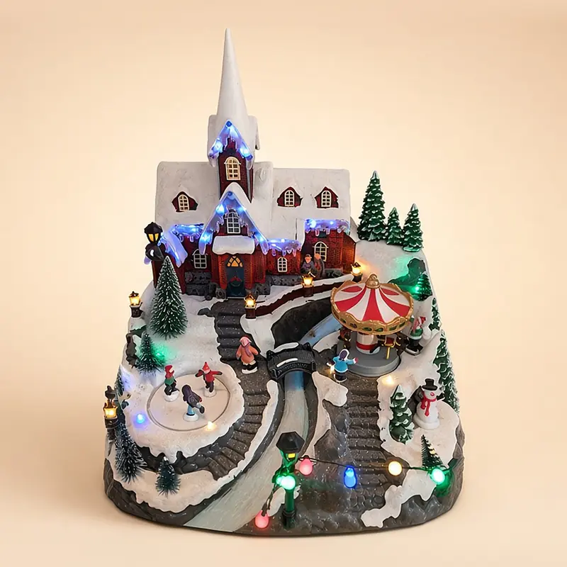 Villa iglesia con carrusel (22 cm)