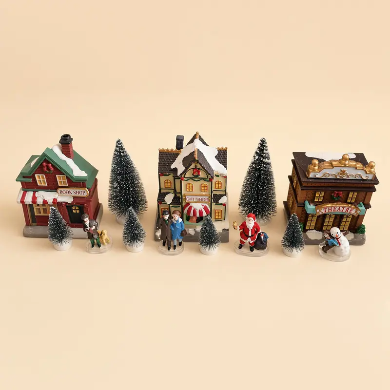 Set de 3 casitas de 10 cm con aldeanos